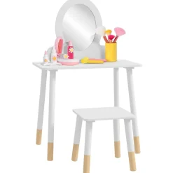 AIYAPLAY Muñecas*Homcom - Tocador básico con espejo y taburete madera Blanco