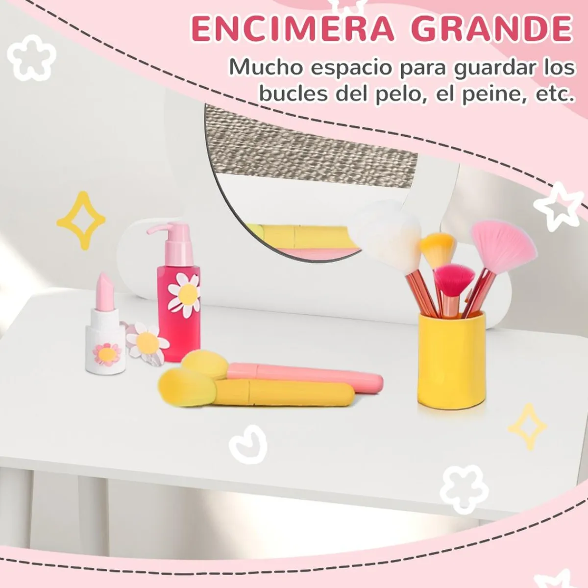 AIYAPLAY Muñecas*Homcom - Tocador básico con espejo y taburete madera Blanco