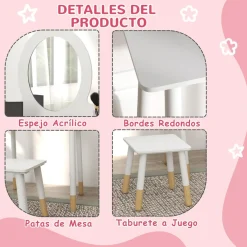 AIYAPLAY Muñecas*Homcom - Tocador básico con espejo y taburete madera Blanco