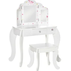 Homcom Muñecas*- Tocador de madera con taburete
