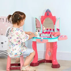 Homcom Muñecas*- Tocador infantil con cajón y taburete