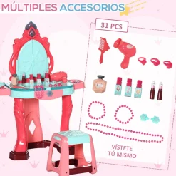 Homcom Muñecas*- Tocador infantil con cajón y taburete