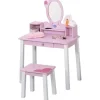 Homcom Muñecas*- Tocador Infantil con Taburete y Espejo