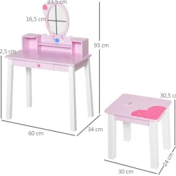 Homcom Muñecas*- Tocador Infantil con Taburete y Espejo
