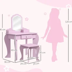 ZONEKIZ Muñecas*Homcom - Tocador infantil con espejo y taburete madera Rosa