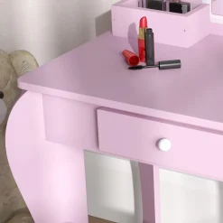 ZONEKIZ Muñecas*Homcom - Tocador infantil con espejo y taburete madera Rosa