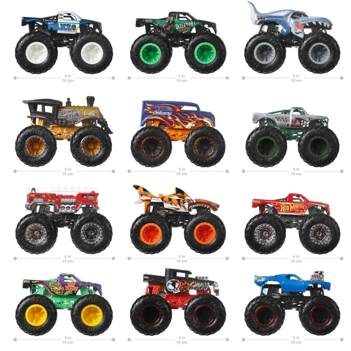 MATTEL Vehículos Y Circuitos*Hot Wheels - Pack de 12 coches Monster Trucks de juguete ㅤ