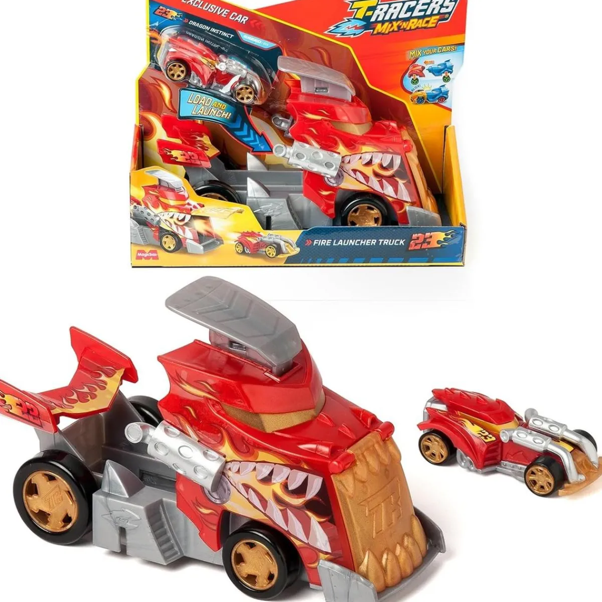 T-RACERS Vehículos Y Circuitos*Magic Box - Mix N' Race Fire Launcher Truck ㅤ