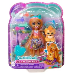 MATTEL Muñecas*- Enchantimals - Muñeca guepardo Glam Party con accesorios para peinar y mascota ㅤ