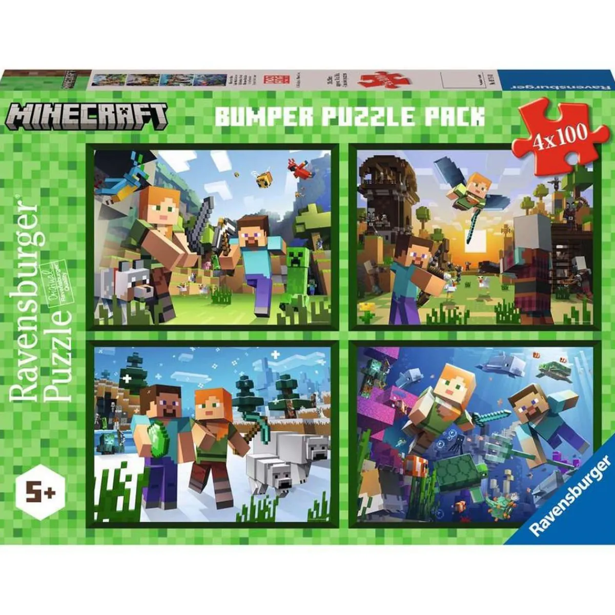 RAVENSBURGER IBÉRICA Juegos Y Puzzles*Minecraft - Puzzle Minecraft, colección Mega Pack 4x100, 4 rompecabezas de 100 piezas