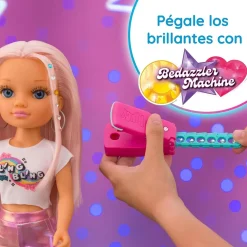 NANCY Muñecas*- Muñeca con pelo rosa, juego para peinar y decorar, máquina de gemas y accesorios ㅤ