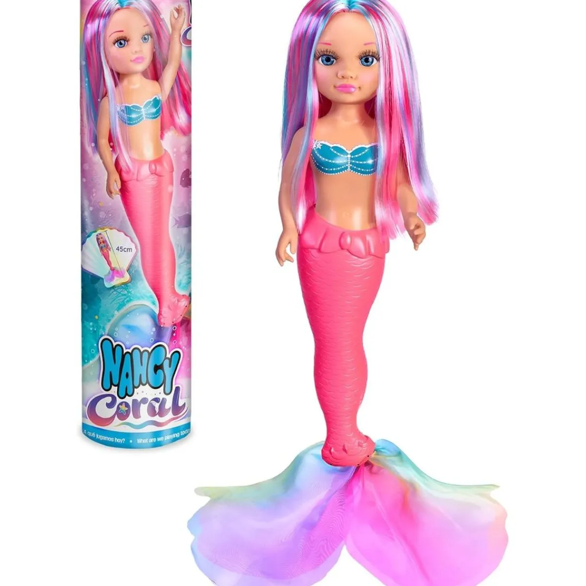NANCY Muñecas*- Muñeca Sirena Coral con Cola Multicolor y Melena Larga ㅤ