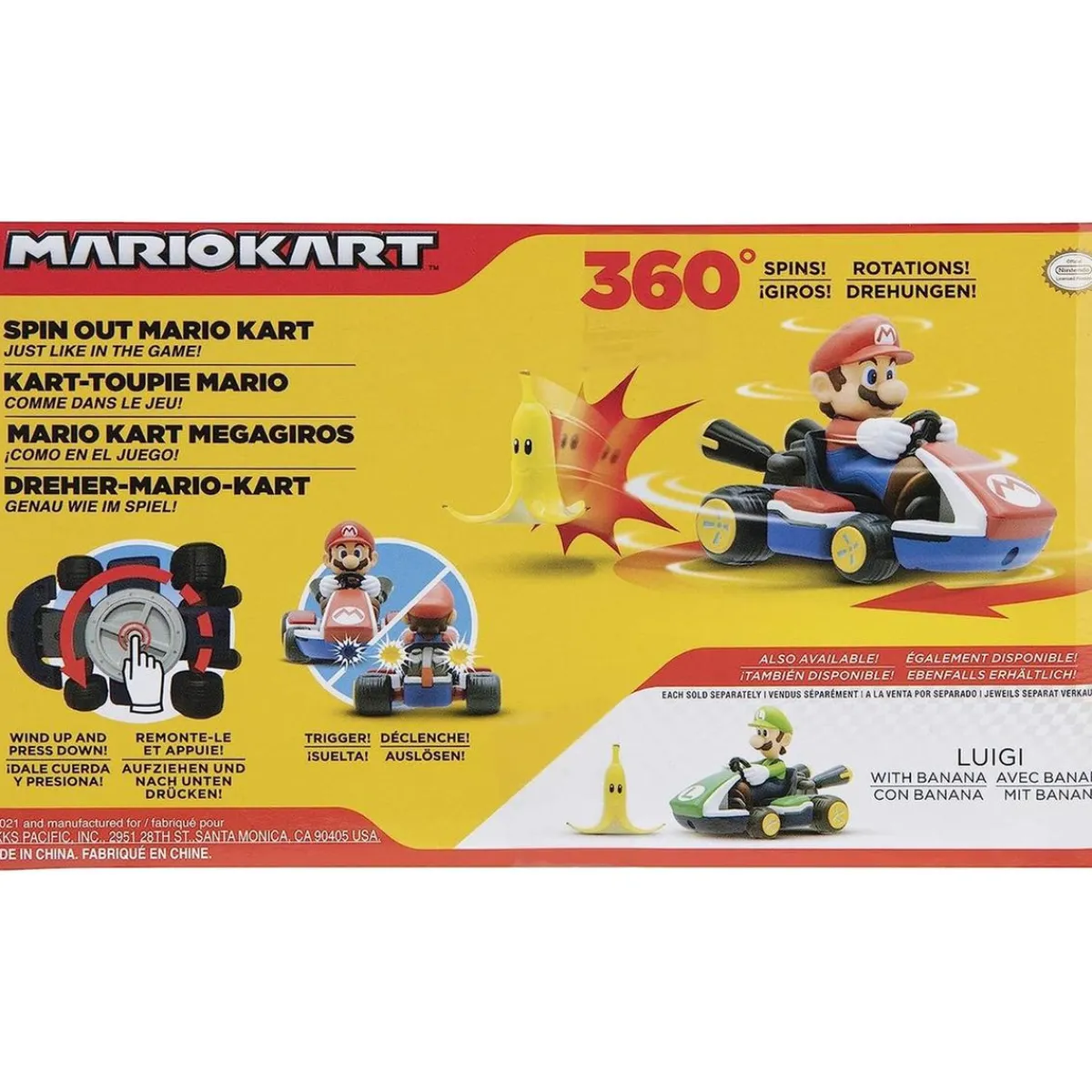 NINTENDO Figuras De Acción*- Super Mario - Vehículo acrobático de Super Mario Kart con plátano y giros 360º ㅤ