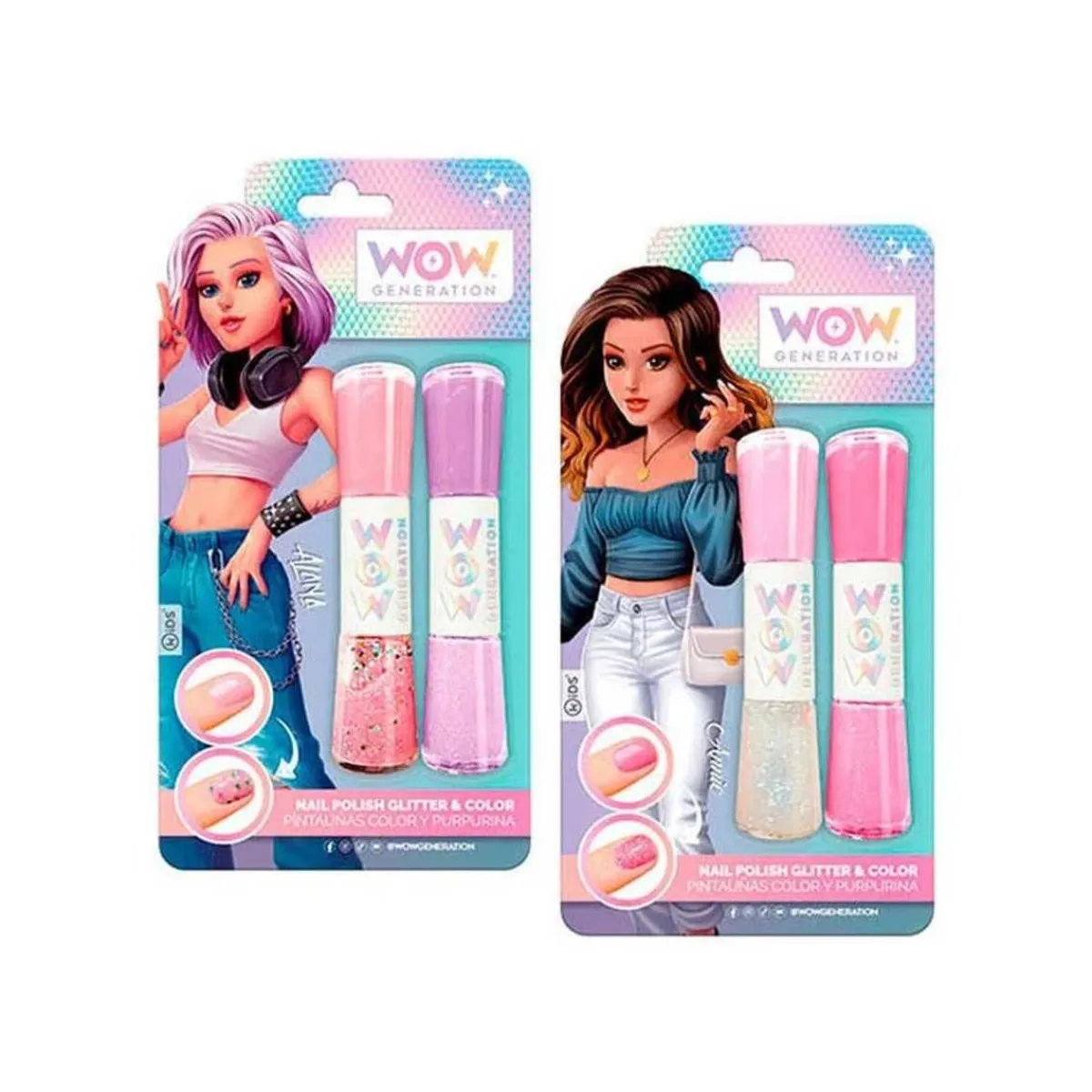 KIDS EUROSWAN S.L. Coleccionables Y Mini Mundos*Pintauñas multicolor con purpurina Wow Generation (Varios modelos) ㅤ