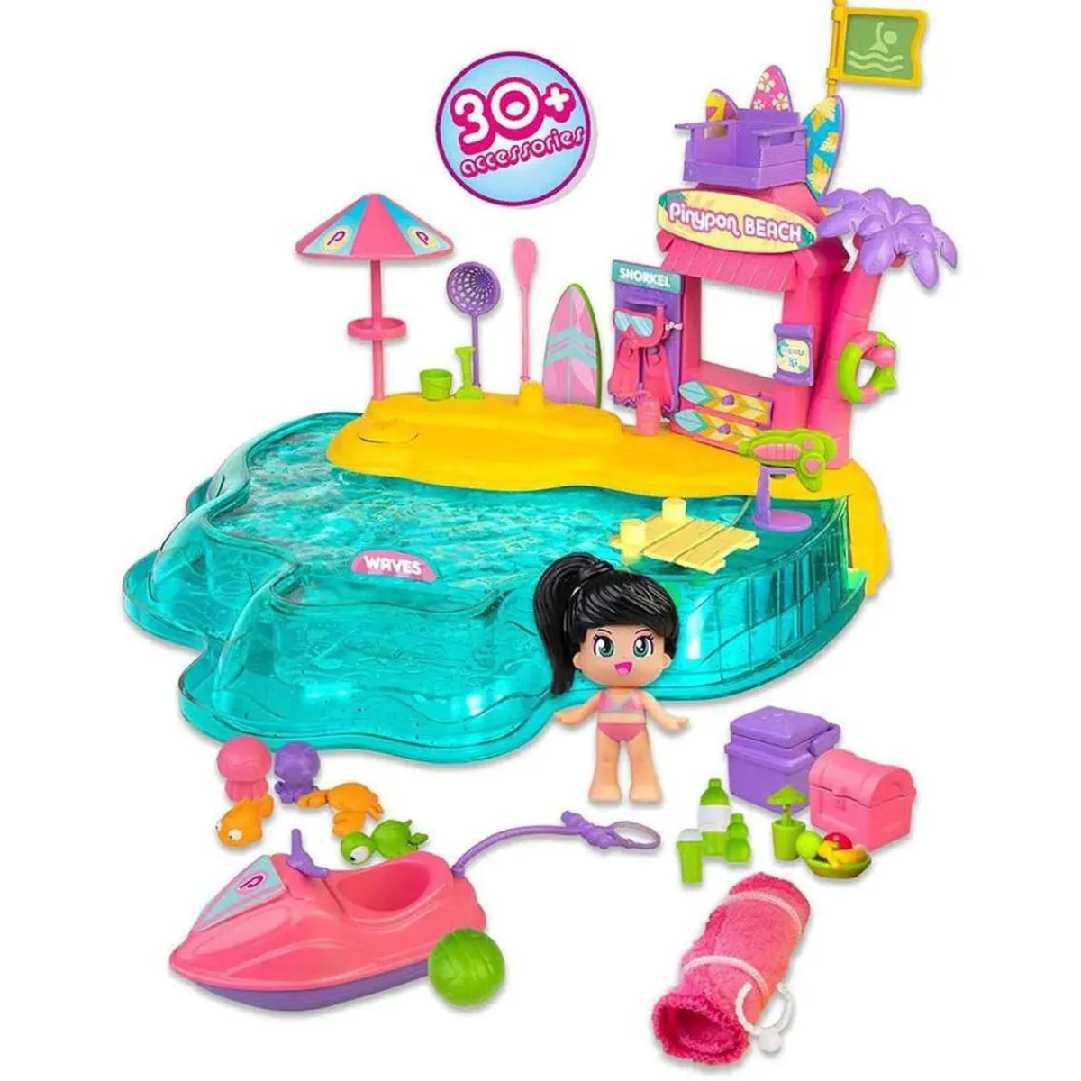 PINYPON Coleccionables Y Mini Mundos*- Playset de playa con accesorios y mini muñeca ㅤ