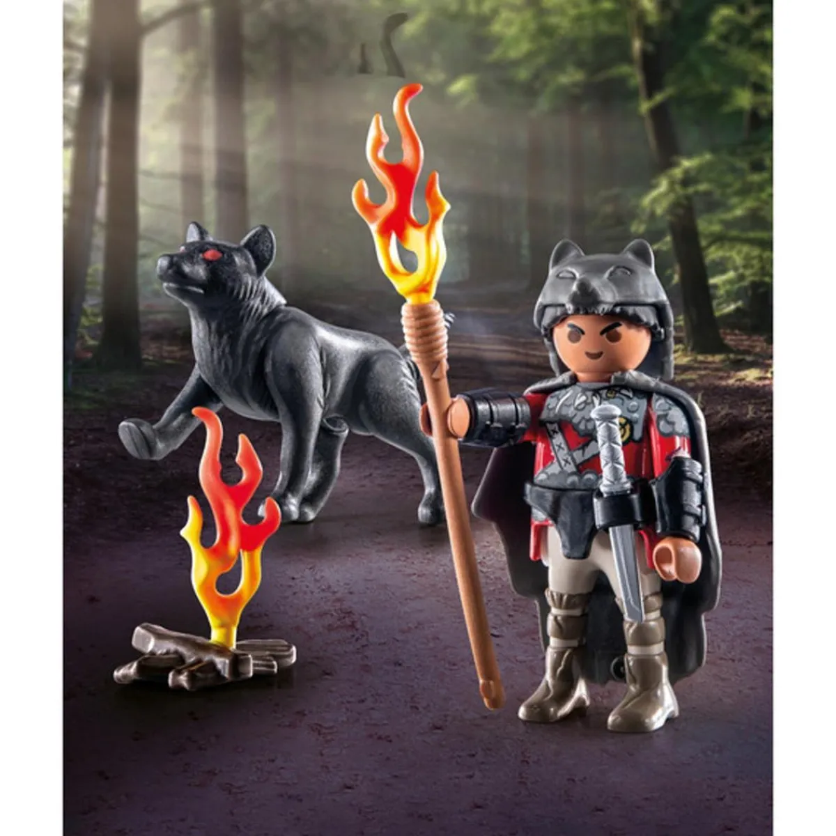 PLAYMOBIL Juguetes De Construcción*- Figura Guerrero y Lobo ㅤ