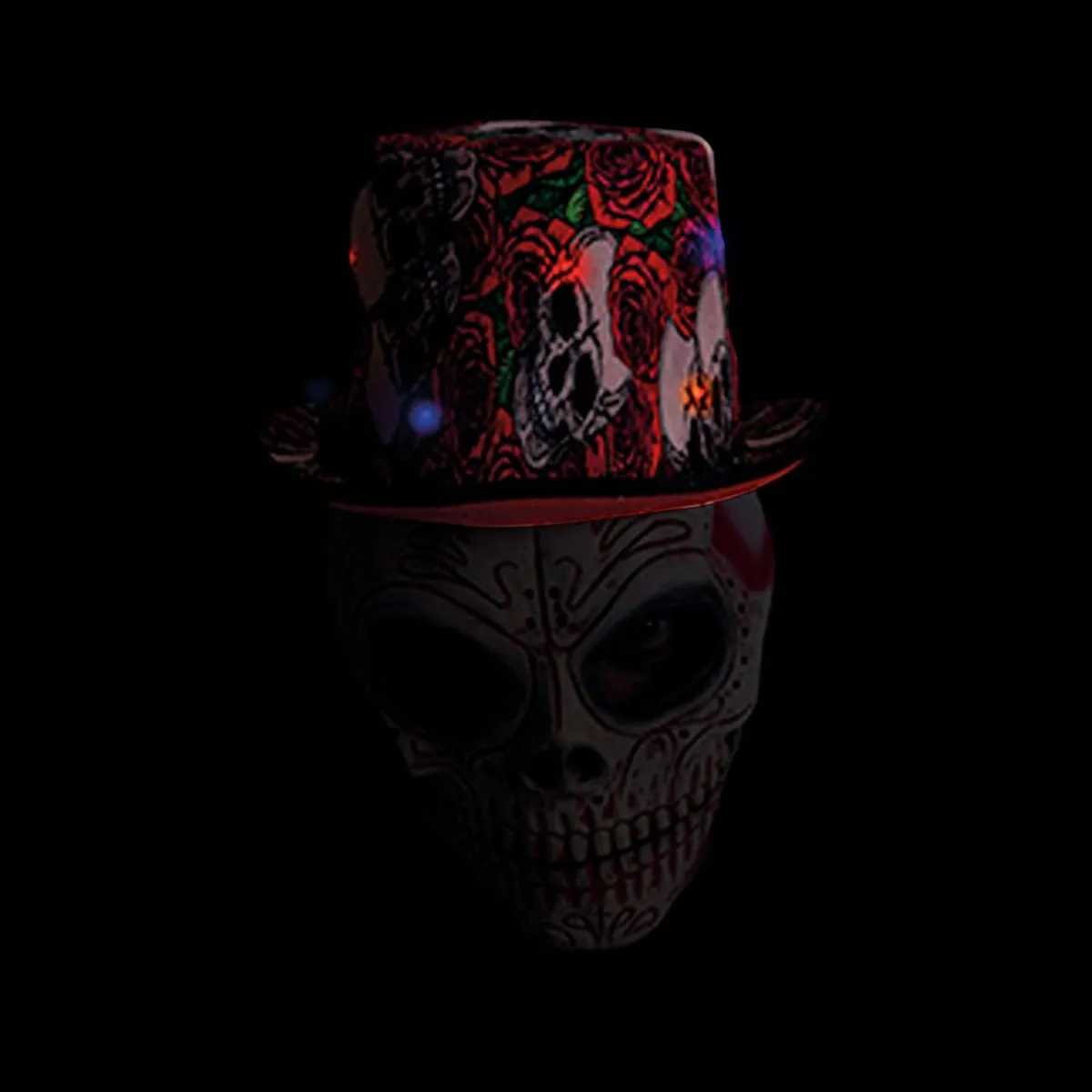 RUBIE'S Disfraces|Halloween*Sombrero de Copa Calaveras y Rosas con Luz