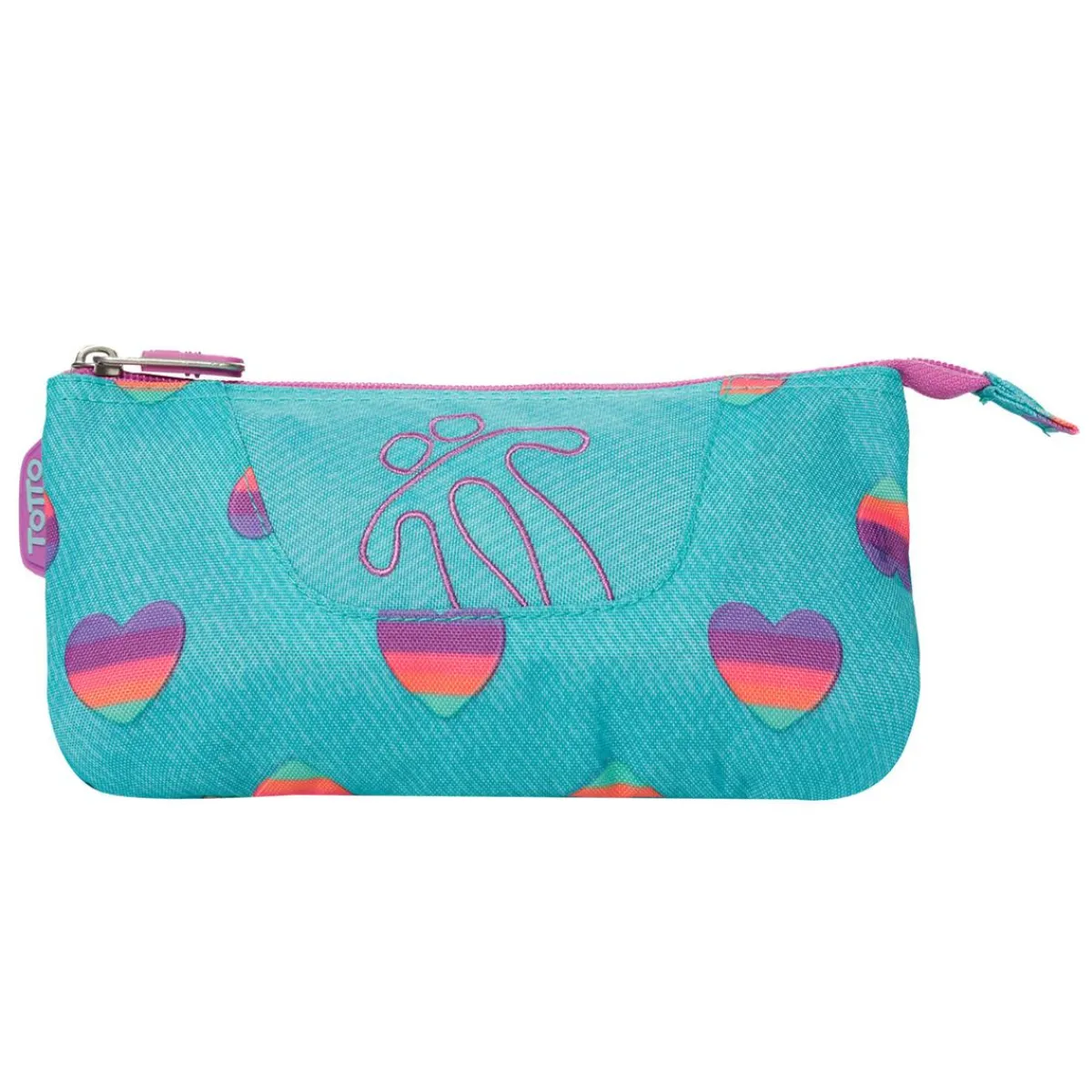 TOTTO Material Escolar*- Estuche escolar 3 compartimentos Tablero multicolro corazones