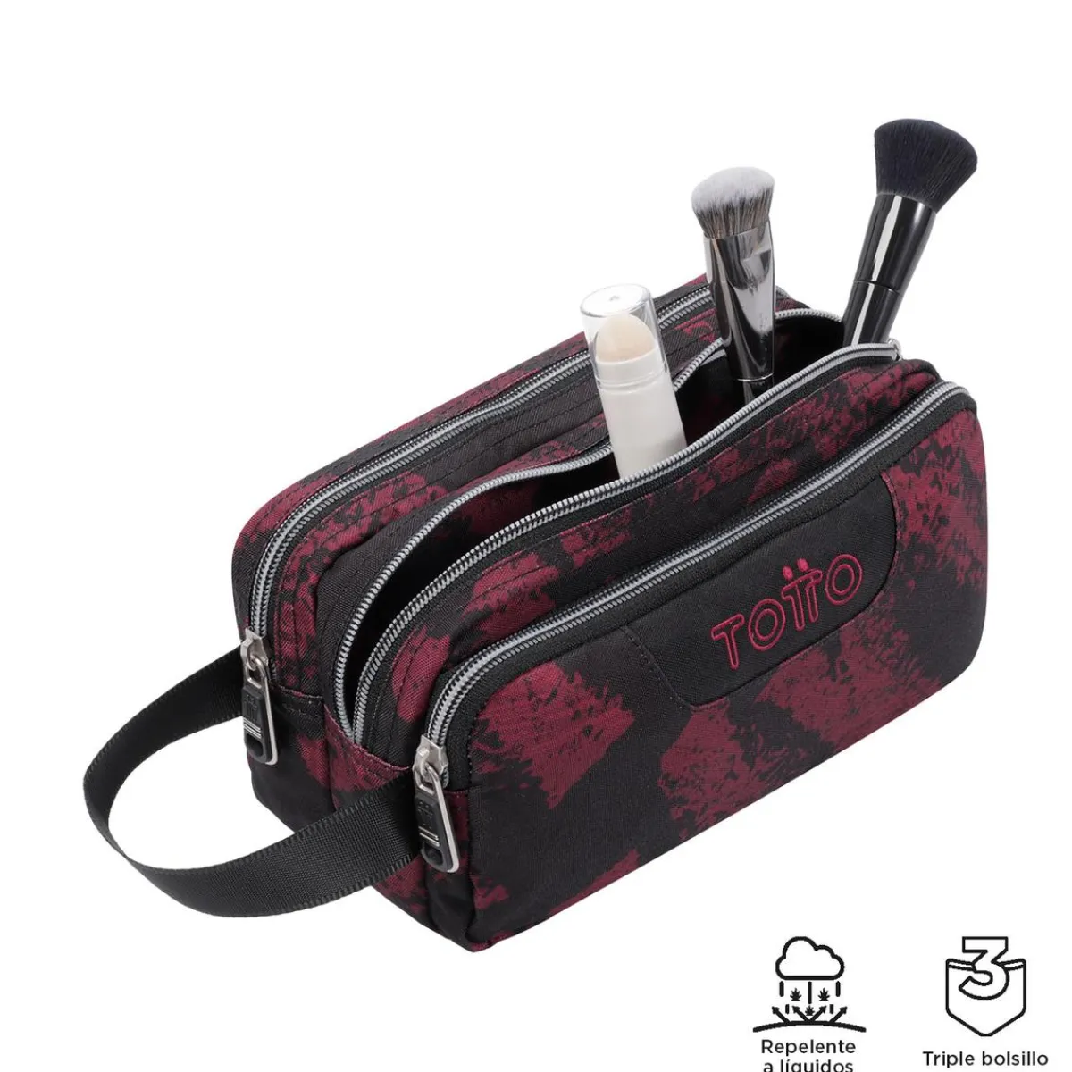 TOTTO Material Escolar*- Estuche escolar tres compartimentos tiza roja Agapec