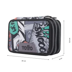 TOTTO Material Escolar*- Estuche escolar tres compartimentos manga Pluma