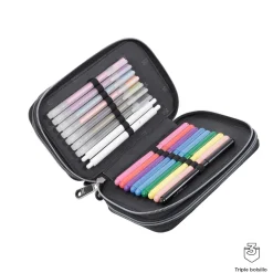 TOTTO Material Escolar*- Estuche escolar tres compartimentos manga Pluma