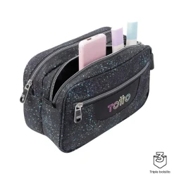 TOTTO Material Escolar*- Estuche escolar tres compartimentos salpicado color Plastilina