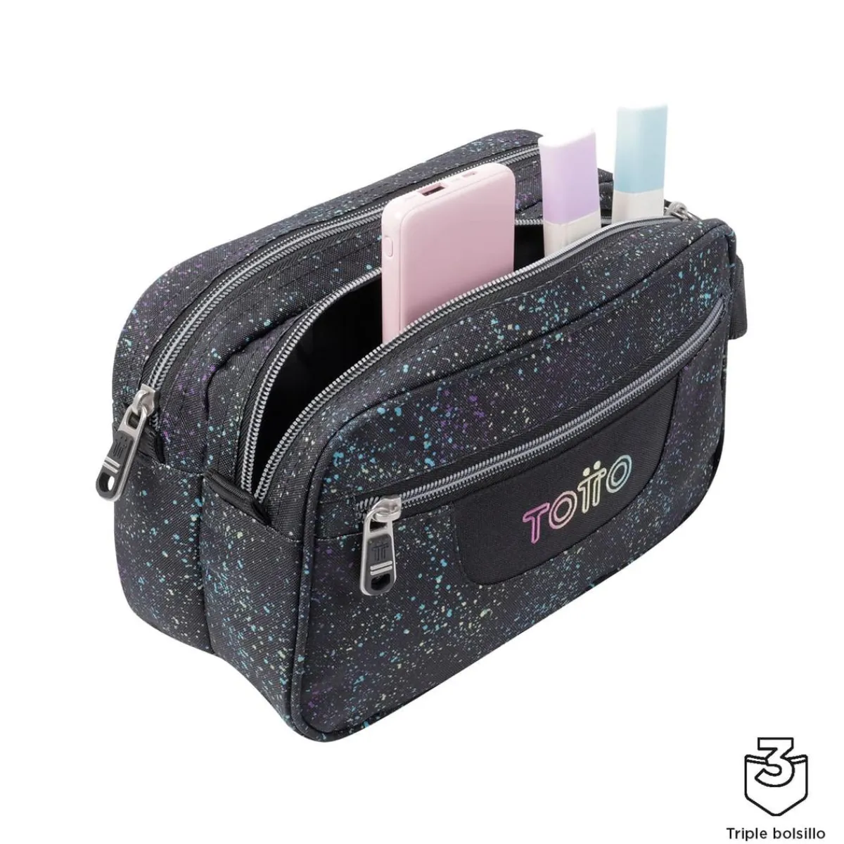 TOTTO Material Escolar*- Estuche escolar tres compartimentos salpicado color Plastilina