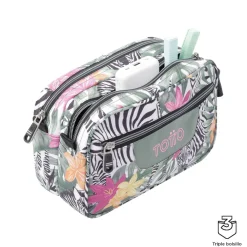 TOTTO Material Escolar*- Estuche escolar tres compartimentos tropical cebras Plastilina