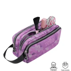 TOTTO Material Escolar*- Estuche escolar tres compartimentos camuflaje rosa Agapec