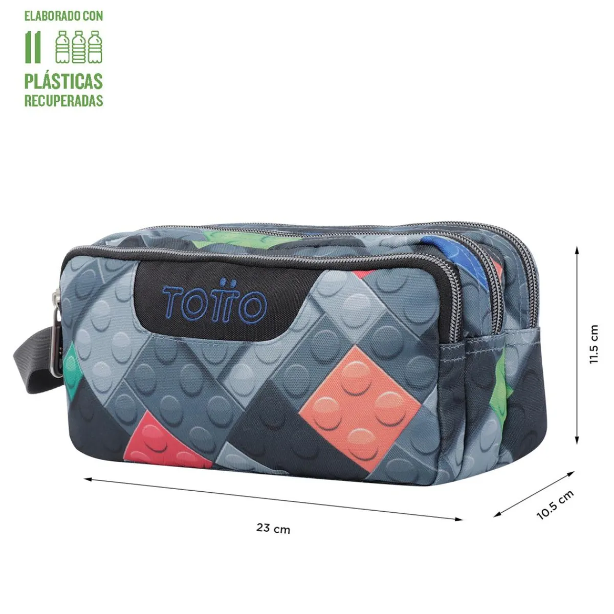 TOTTO Material Escolar*- Estuche escolar tres compartimentos bloques Agapec