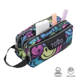 TOTTO Material Escolar*- Estuche escolar tres compartimentos emojis Agapec