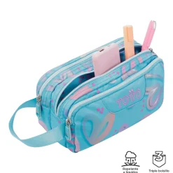 TOTTO Material Escolar*- Estuche escolar tres compartimentos corazones pintados Agapec