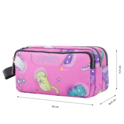TOTTO Material Escolar*- Estuche escolar tres compartimentos gatos astronautas Agapec