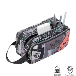 TOTTO Material Escolar*- Estuche escolar tres compartimentos manga Agapec