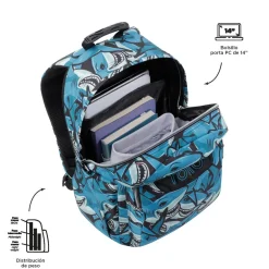 TOTTO Material Escolar*- Mochila escolar adaptable a carro tiburones Acuareles