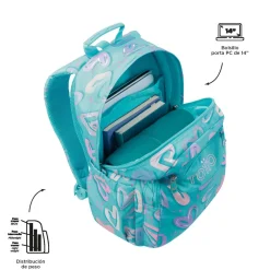 TOTTO Material Escolar*- Mochila escolar adaptable a carro corazones pintados Acuareles