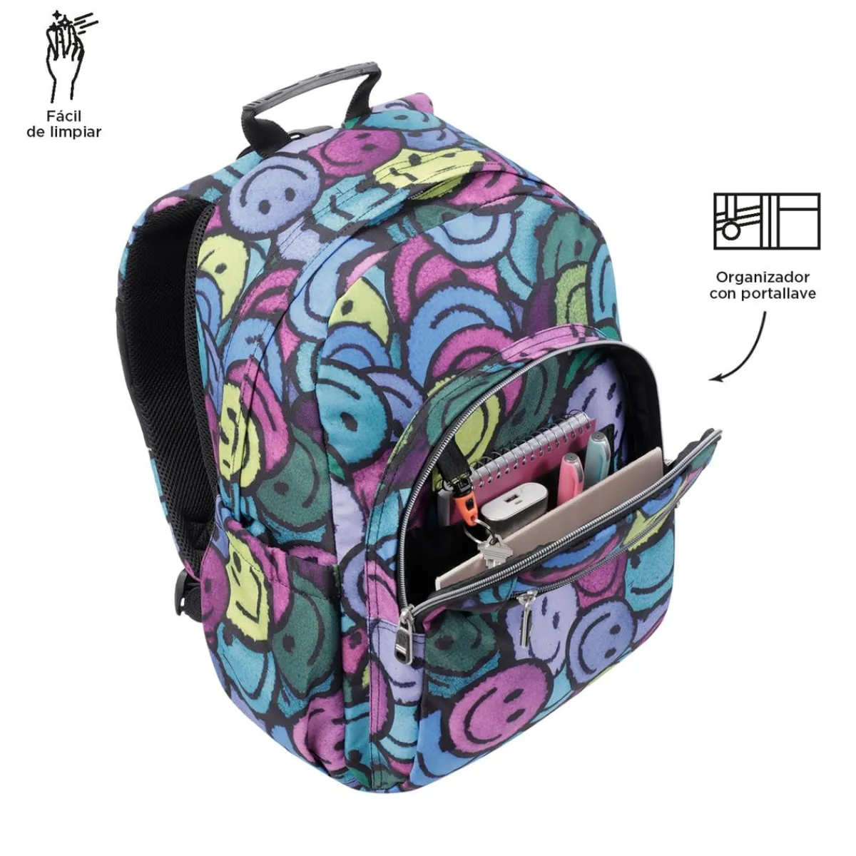 TOTTO Material Escolar*- Mochila escolar adaptable a carro emojis Acuareles