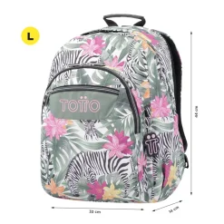 TOTTO Material Escolar*- Mochila escolar adaptable a carro tropical cebras Acuareles