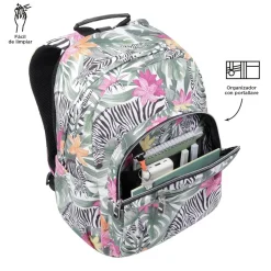 TOTTO Material Escolar*- Mochila escolar adaptable a carro tropical cebras Acuareles