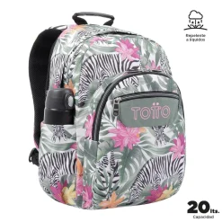 TOTTO Material Escolar*- Mochila escolar adaptable a carro tropical cebras Acuareles