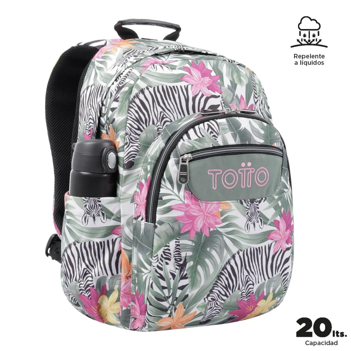 TOTTO Material Escolar*- Mochila escolar adaptable a carro tropical cebras Acuareles