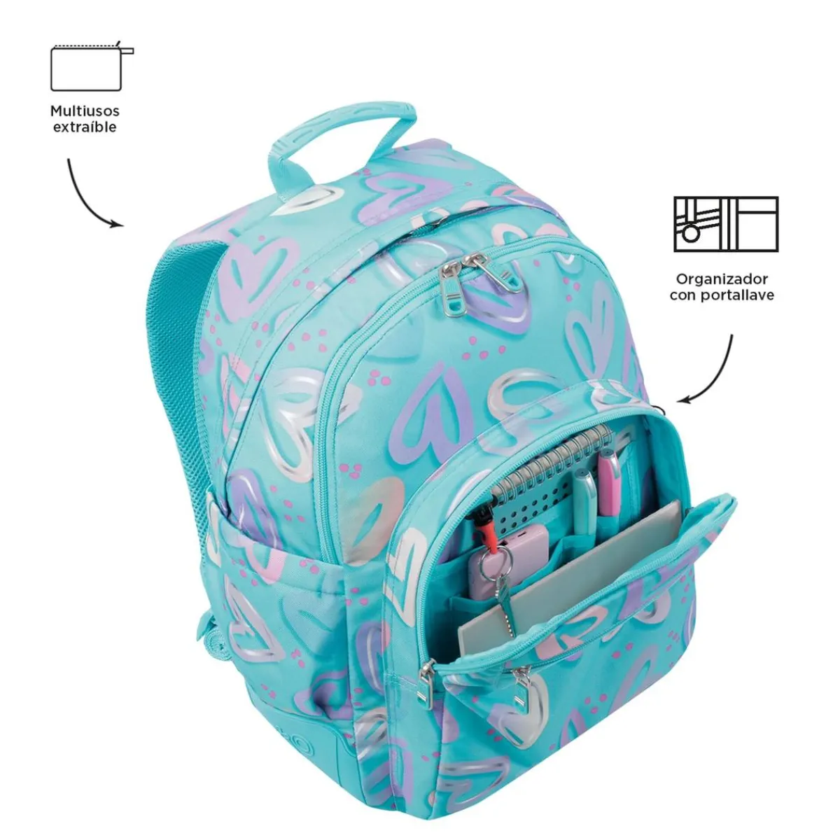 TOTTO Material Escolar*- Mochila escolar corazones pintados Crayoles