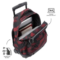 TOTTO Material Escolar*- Mochila escolar con ruedas tiza roja Renglones