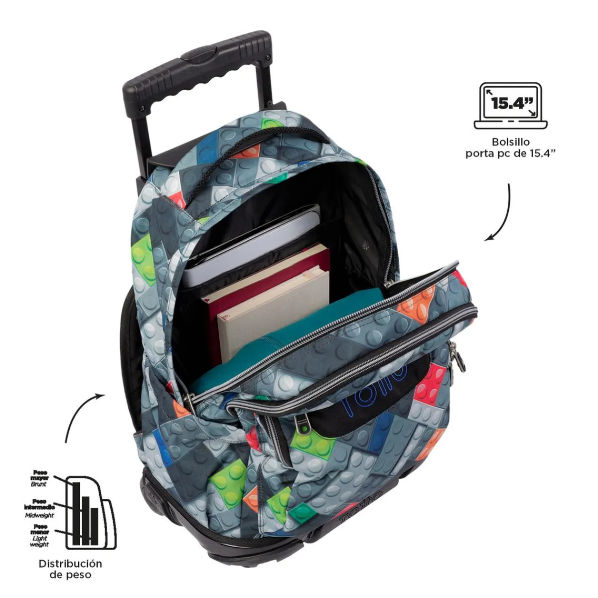 TOTTO Material Escolar*- Mochila escolar con ruedas bloques Renglones