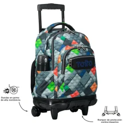 TOTTO Material Escolar*- Mochila escolar con ruedas bloques Renglones