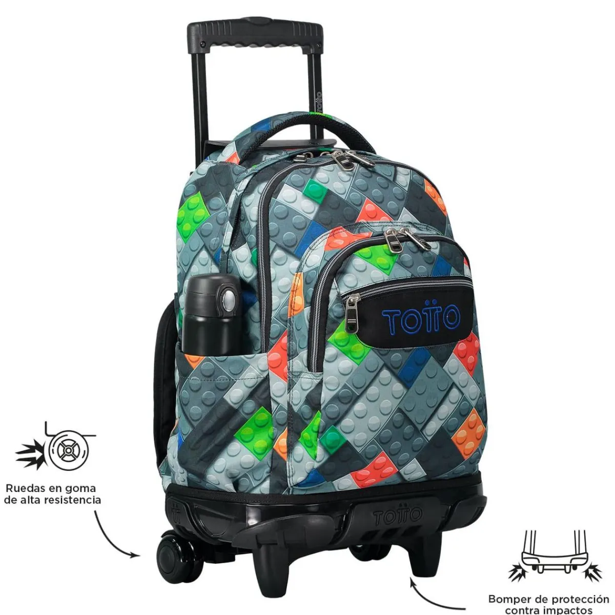 TOTTO Material Escolar*- Mochila escolar con ruedas bloques Renglones