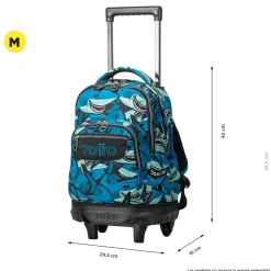 TOTTO Material Escolar*- Mochila escolar pequeña ruedas tiburones Resma