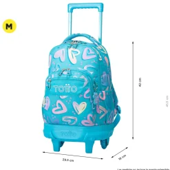TOTTO Material Escolar*- Mochila escolar pequeña ruedas corazones pintados Resma