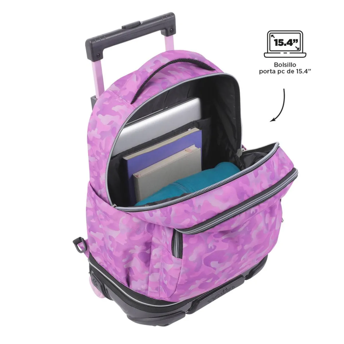TOTTO Material Escolar*- Mochila escolar ruedas desmontable camuflaje rosa Tiza