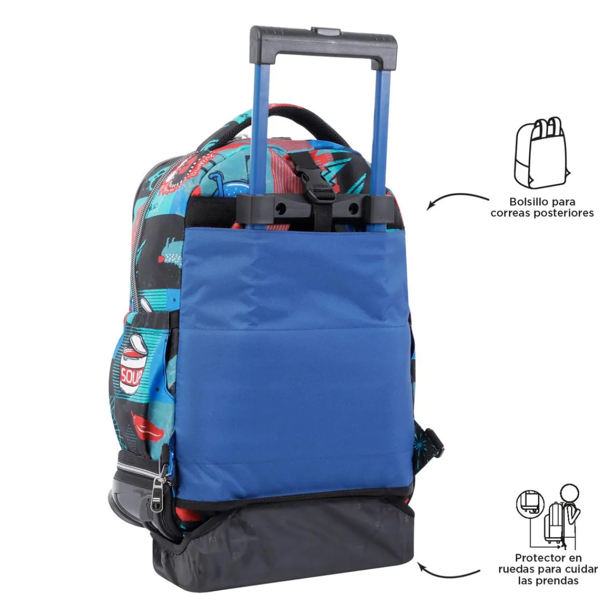 TOTTO Material Escolar*- Mochila escolar ruedas desmontable cyber monstruos Tiza